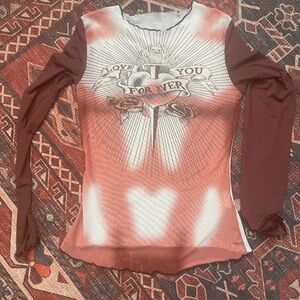 Women's Long Sleeve Mesh Graphic Top - Red